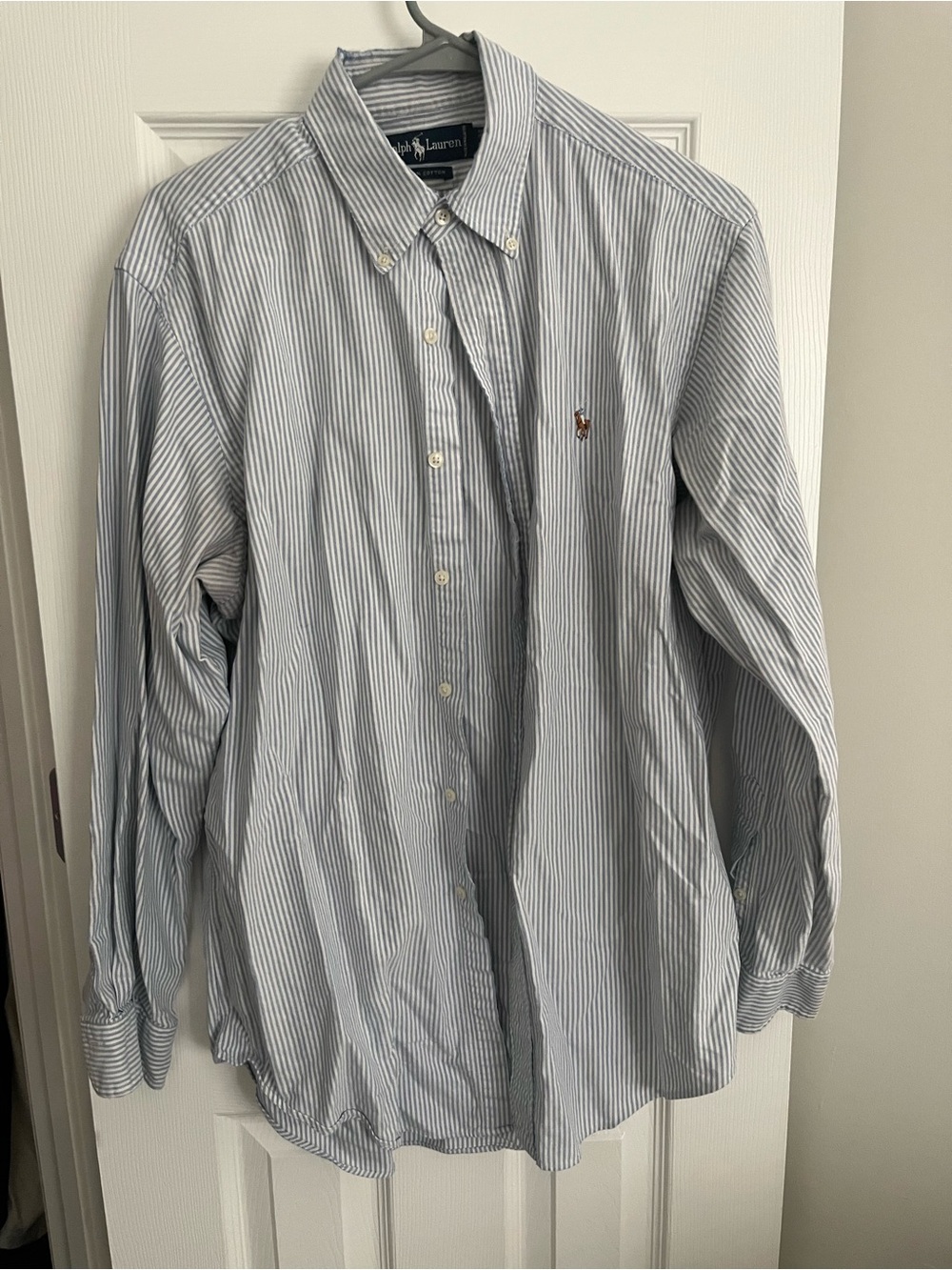 Ralph Lauren Light Blue and White Stripe Button-Down Shirt